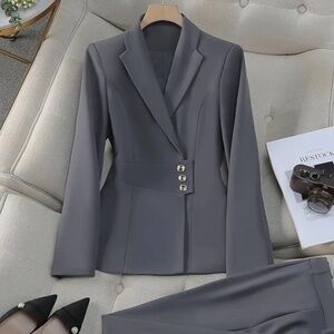Elegant Pants Suit Blazer & Straight-Leg Pants XL